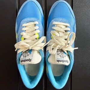 Reebok Blue and Cream Retro Sneakers with Yellow Accent